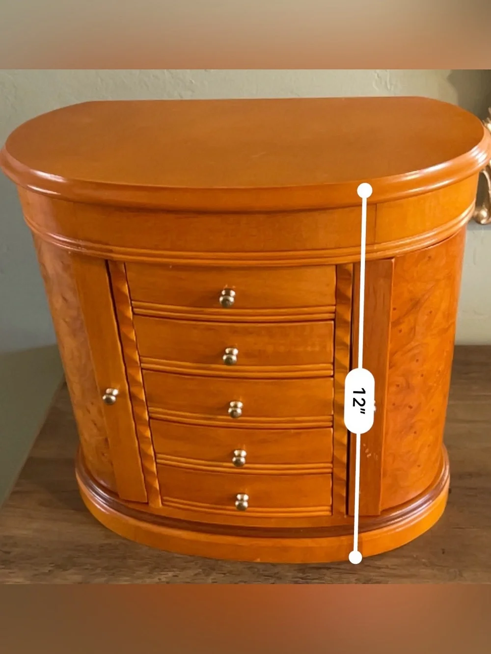 Mele & Co Trinity Wooden Jewelry Box Burlwood Walnut Finish